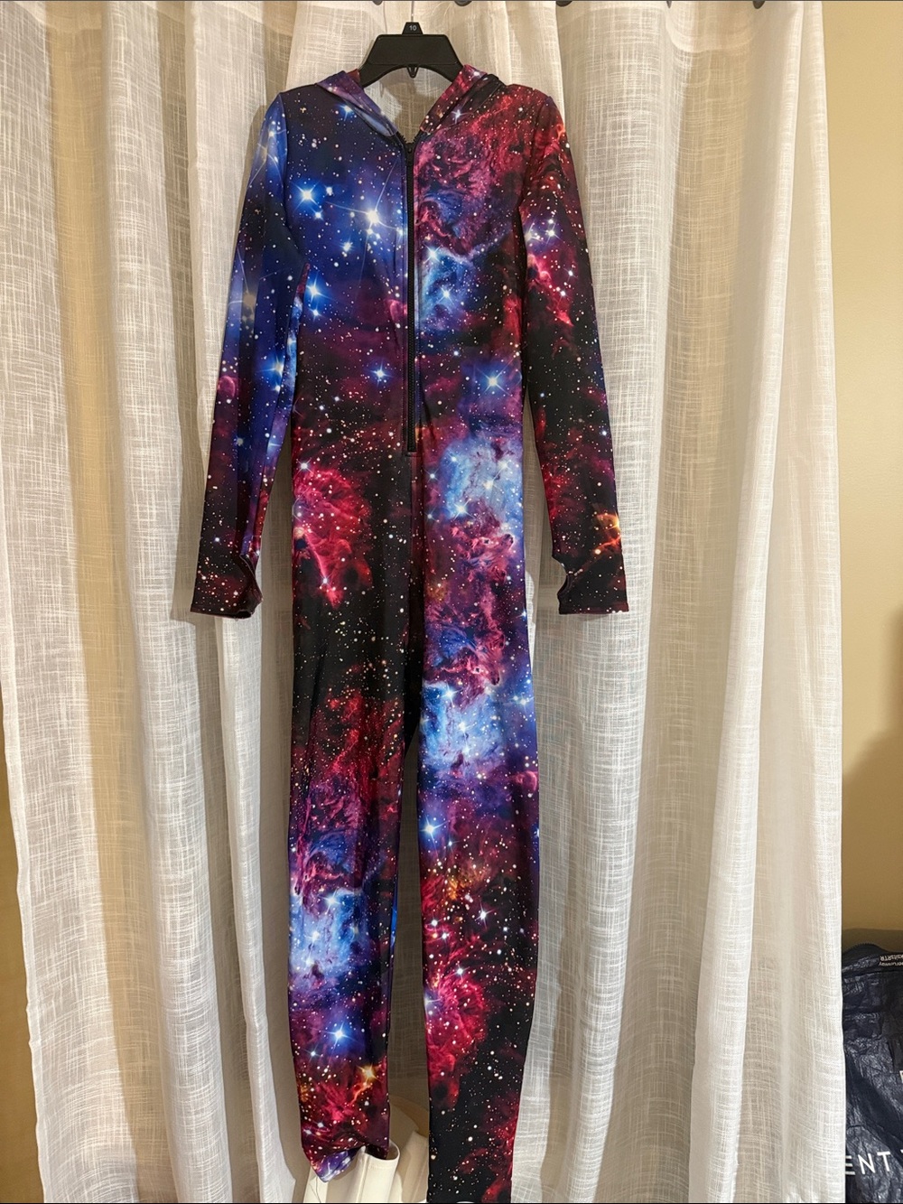 Blackmilk Galaxy-Print Hooded Snuggle Suit in Blue and Purple